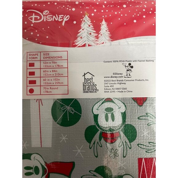 Disney Peva Flannelback Tablecloth With Mickey & Minnie Holiday Design 60" X 84" - Picture 3 of 4
